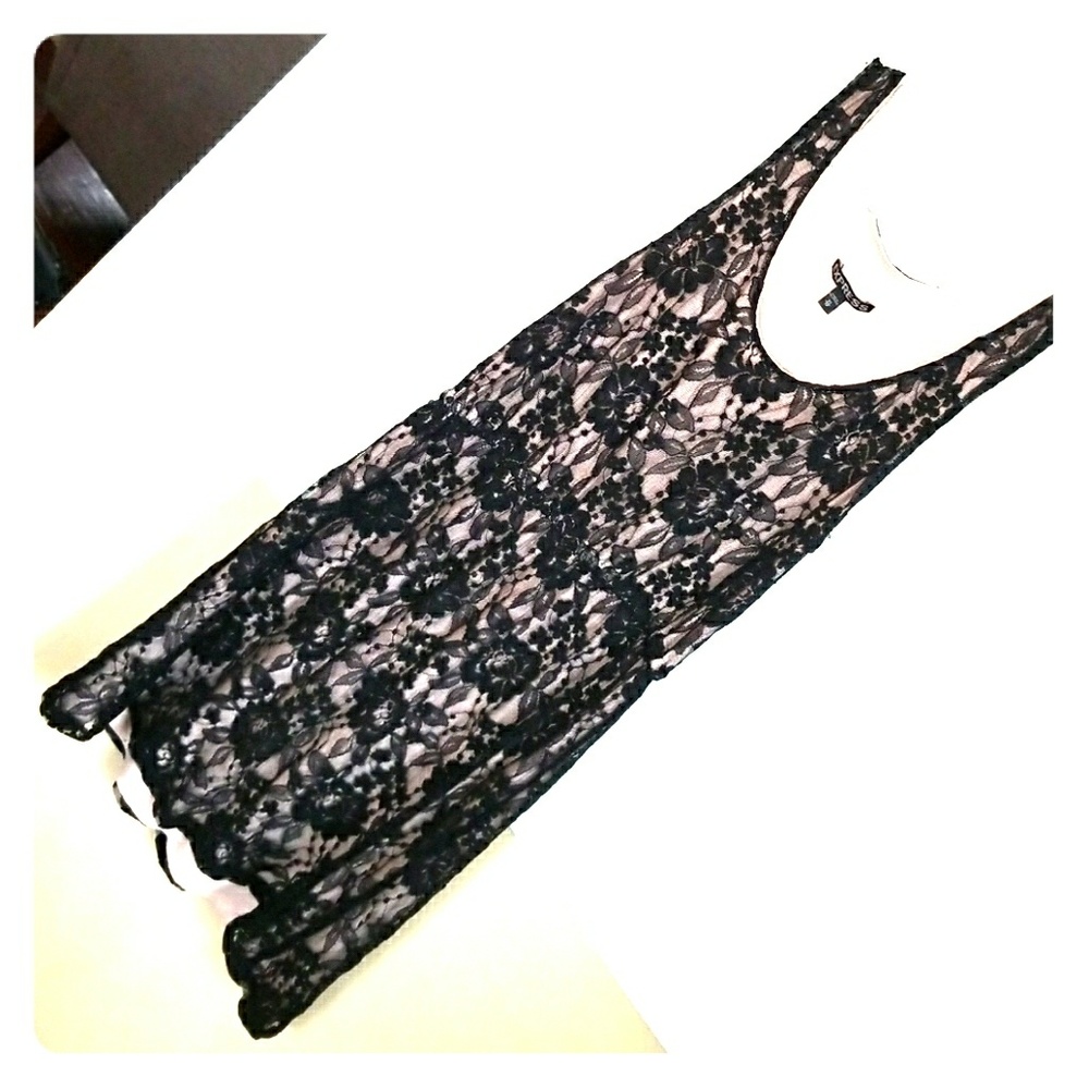Express black lace dress with nude underlay